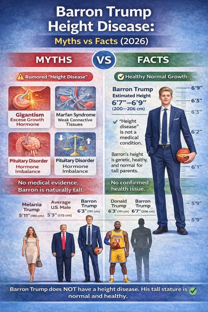 Barron Trump Height Disease comparison infographic 2026